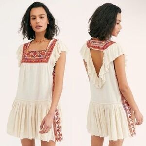 Free People Day Glow Mini Dress in White Sand, Size M